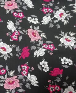 viscose bloemen zwart fuchsia roze wit