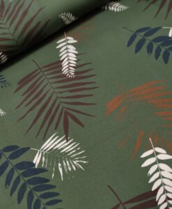 swafing bladeren legergroen, rood zwart tricot