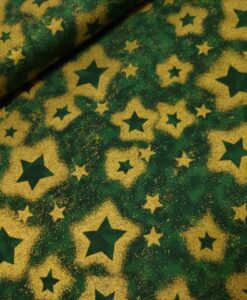 kerst sterren groen goud katoenen popeline