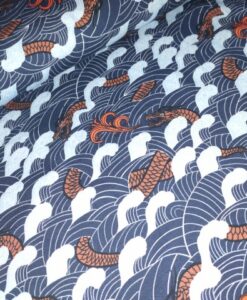 katoenen tricot dragons blauw roest oranje