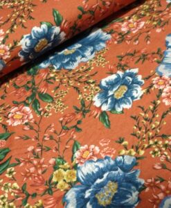 blomen blauw roest viscose tricot digital flowers