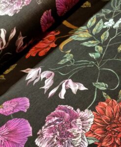 viscose tricot Flower print koraal roze groen bruin