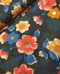 bloemen oker, rood baluw zwart viscose signature