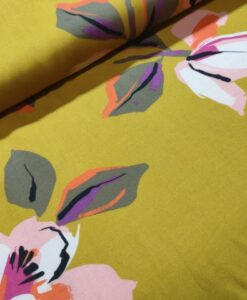 bloemen mosterd koraal wit viscose editex
