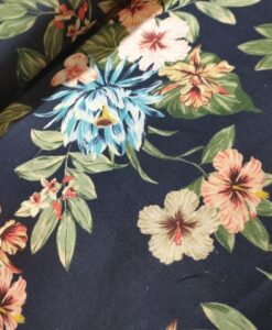 viscose linnen bloemen blauw groen koraal